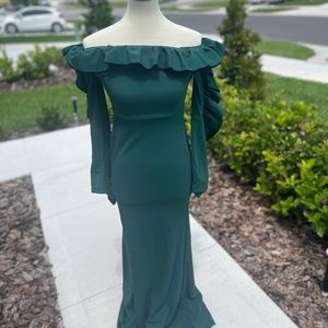 Hunter Green Off the shoulder Maxi Dress